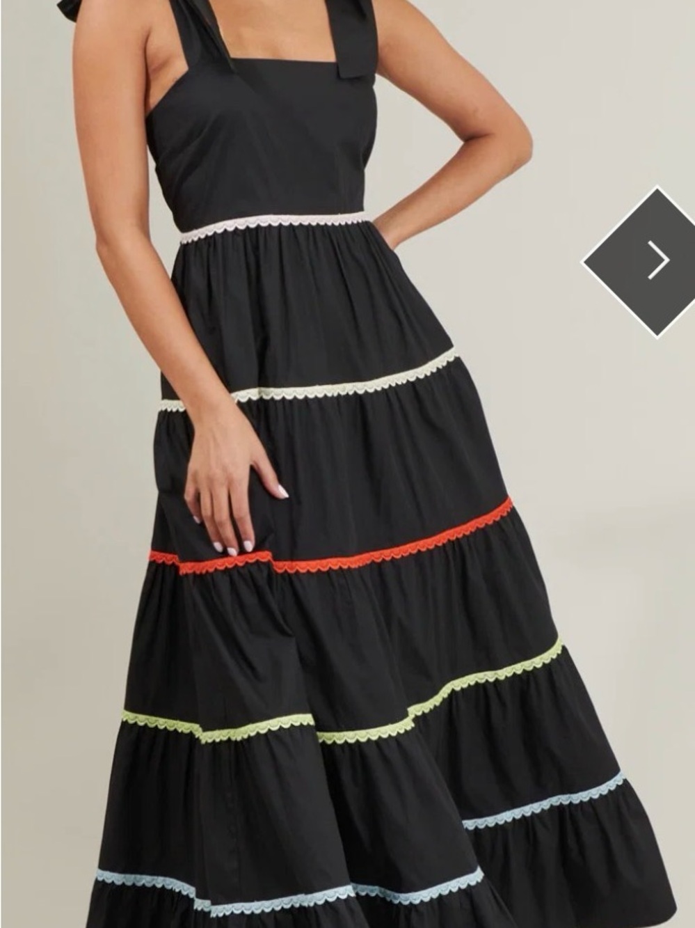 Sugarlips Black Maxi Dress with Multicolor Scalloped Trim
